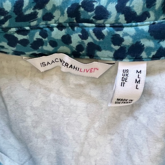 NWOT Isaac Mizrahi Live! Solid & Printed Split-Neck Collared Top in Teal - med​​ - Picture 5 of 6